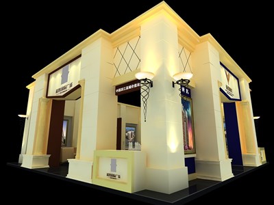 100平米展臺(tái)設(shè)計(jì)制作：四面開(kāi)口/歐式/木質(zhì)結(jié)構(gòu)/米色，為家具展展商而作（免費(fèi)使用）