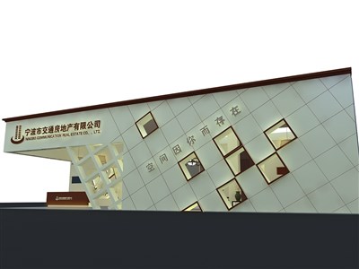 78平米展臺設(shè)計制作：二面開口/歐式/木質(zhì)結(jié)構(gòu)/米色，為房產(chǎn)展展商而作（免費使用）