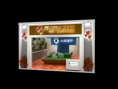 56平米展臺設計制作：一面開口/歐式/木質結構/灰色，為房產展展商而作（免費使用）