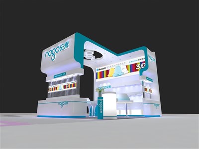 36平米展臺設(shè)計制作：三面開口/現(xiàn)代/型材結(jié)構(gòu)/白色，為電子展展商而作（免費(fèi)使用）