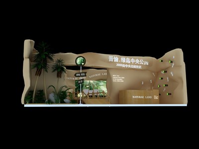 72平米展臺設計制作：一面開口/田園/木質(zhì)結(jié)構(gòu)/咖啡色，為房產(chǎn)展展商而作（免費使用）