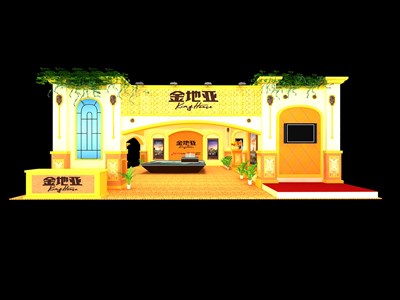 100平米展臺(tái)設(shè)計(jì)制作：三面開口/歐式/木質(zhì)結(jié)構(gòu)/米色，為房產(chǎn)展展商而作（免費(fèi)使用）