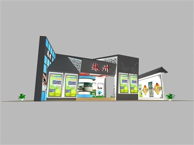 512平米展臺設計制作：三面開口/現代/木質結構/灰色，為旅游展展商而作（免費使用）