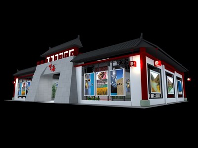 156平米展臺設(shè)計制作：三面開口/中式/木質(zhì)結(jié)構(gòu)/灰色，為旅游展展商而作（免費使用）