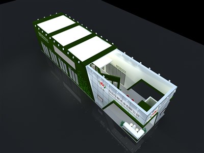 150平米展臺設(shè)計(jì)制作：三面開口/現(xiàn)代/木質(zhì)結(jié)構(gòu)/綠色，為建材展展商而作（免費(fèi)使用）