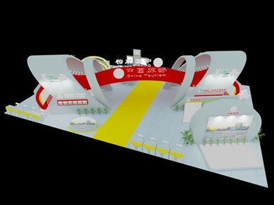 345平米展臺設計制作：四面開口/現(xiàn)代/木質(zhì)結(jié)構(gòu)/白色，為旅游展展商而作（免費使用）