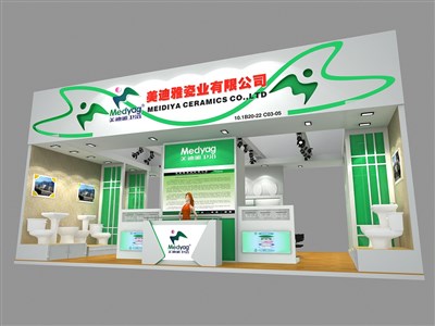 54平米展臺設(shè)計制作：二面開口/現(xiàn)代/木質(zhì)結(jié)構(gòu)/綠色，為建材展展商而作（免費使用）