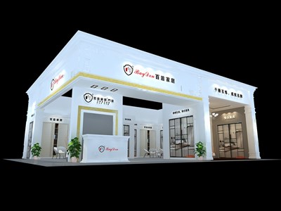120平米展臺設(shè)計制作：二面開口/歐式/木質(zhì)結(jié)構(gòu)/白色，為建材展展商而作（免費使用）