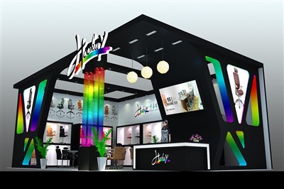 77平米展臺設計制作：二面開口/現(xiàn)代/木質結構/彩色，為建材展展商而作（免費使用）