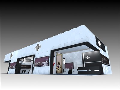 240平米展臺設計制作：三面開口/現(xiàn)代/木質結構/白色，為建材展展商而作（免費使用）