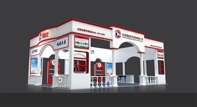 96平米展臺設計制作：四面開口/歐式/木質結構/白色，為建材展展商而作（免費使用）