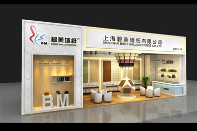 48平米展臺(tái)設(shè)計(jì)制作：一面開口/歐式/木質(zhì)結(jié)構(gòu)/米色，為建材展展商而作（免費(fèi)使用）
