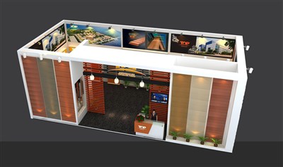 78平米展臺設計制作：二面開口/現(xiàn)代/木質結構/彩色，為建材展展商而作（免費使用）