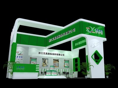48平米展臺設(shè)計(jì)制作：三面開口/現(xiàn)代/木質(zhì)結(jié)構(gòu)/綠色，為建材展展商而作（免費(fèi)使用）