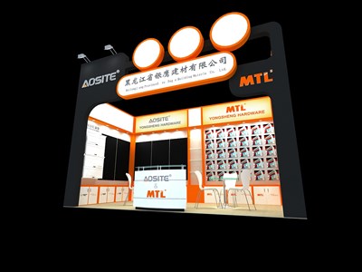 18平米展臺設計制作：一面開口/現(xiàn)代/木質結構/黑色，為建材展展商而作（免費使用）