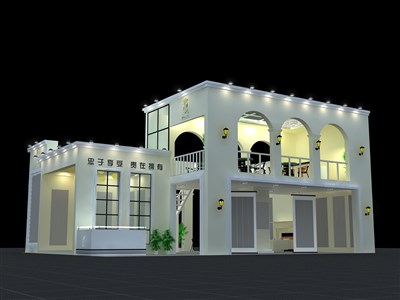 130平米展臺設(shè)計制作：三面開口/歐式/木質(zhì)結(jié)構(gòu)/白色，為建材展展商而作（免費使用）