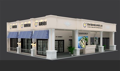 192平米展臺(tái)設(shè)計(jì)制作：一面開口/歐式/木質(zhì)結(jié)構(gòu)/米色，為建材展展商而作（免費(fèi)使用）