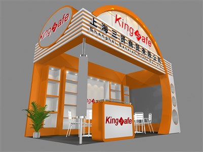 18平米展臺設計制作：二面開口/現(xiàn)代/木質(zhì)結構/橙色，為綜合展展商而作（免費使用）
