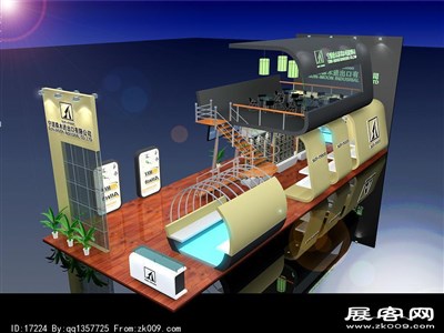 102平米展臺設(shè)計(jì)制作：一面開口/現(xiàn)代/雙層結(jié)構(gòu)/米色，為建材展展商而作（免費(fèi)使用）