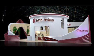 270平米展臺(tái)設(shè)計(jì)制作：三面開(kāi)口/現(xiàn)代/木質(zhì)結(jié)構(gòu)/白色，為建材展展商而作（免費(fèi)使用）
