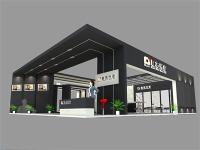 180平米展臺設(shè)計制作：三面開口/現(xiàn)代/木質(zhì)結(jié)構(gòu)/黑色，為建材展展商而作（免費使用）