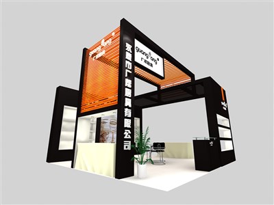 36平米展臺設(shè)計制作：三面開口/現(xiàn)代/木質(zhì)結(jié)構(gòu)/黑色，為建材展展商而作（免費使用）