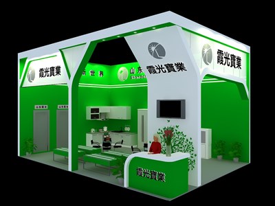 54平米展臺設(shè)計制作：二面開口/現(xiàn)代/木質(zhì)結(jié)構(gòu)/綠色，為建材展展商而作（免費使用）