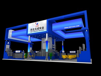 120平米展臺設(shè)計制作：四面開口/現(xiàn)代/木質(zhì)結(jié)構(gòu)/藍(lán)色，為建材展展商而作（免費(fèi)使用）