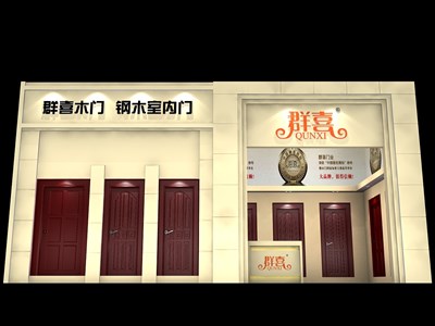 36平米展臺(tái)設(shè)計(jì)制作：一面開(kāi)口/歐式/木質(zhì)結(jié)構(gòu)/米色，為建材展展商而作（免費(fèi)使用）