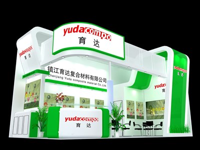 32平米展臺設(shè)計制作：二面開口/現(xiàn)代/木質(zhì)結(jié)構(gòu)/綠色，為建材展展商而作（免費使用）