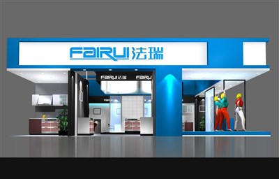 108平米展臺設計制作：三面開口/現(xiàn)代/木質結構/藍色，為建材展展商而作（免費使用）