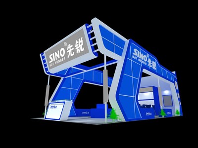 72平米展臺設(shè)計制作：三面開口/現(xiàn)代/木質(zhì)結(jié)構(gòu)/藍(lán)色，為建材展展商而作（免費(fèi)使用）