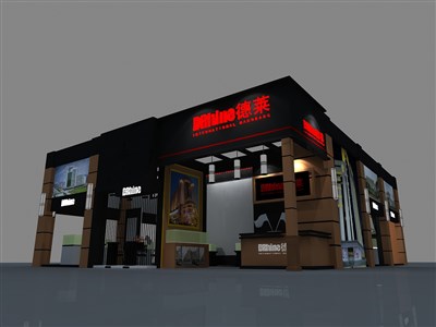 180平米展臺設計制作：三面開口/現(xiàn)代/木質(zhì)結(jié)構(gòu)/紫色，為建材展展商而作（免費使用）