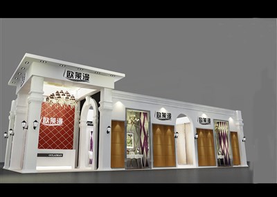 90平米展臺設(shè)計制作：二面開口/歐式/木質(zhì)結(jié)構(gòu)/白色，為建材展展商而作（免費使用）