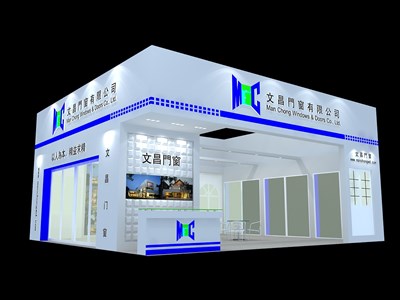 72平米展臺設(shè)計(jì)制作：二面開口/現(xiàn)代/木質(zhì)結(jié)構(gòu)/白色，為建材展展商而作（免費(fèi)使用）