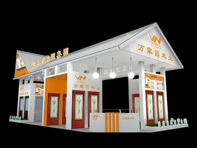 72平米展臺設(shè)計制作：三面開口/田園/木質(zhì)結(jié)構(gòu)/白色，為建材展展商而作（免費(fèi)使用）