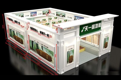 160平米展臺設(shè)計制作：一面開口/歐式/木質(zhì)結(jié)構(gòu)/白色，為建材展展商而作（免費(fèi)使用）
