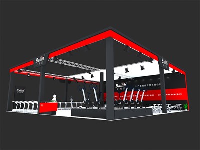 240平米展臺設計制作：三面開口/現(xiàn)代/桁架結(jié)構(gòu)/紅色，為電子展展商而作（免費使用）