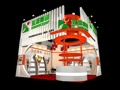 49平米展臺(tái)設(shè)計(jì)制作：二面開口/前衛(wèi)/木質(zhì)結(jié)構(gòu)/綠色，為食品展展商而作（免費(fèi)使用）