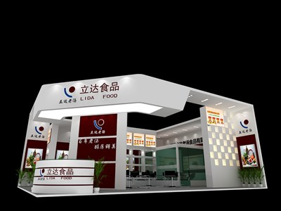 90平米展臺(tái)設(shè)計(jì)制作：二面開口/現(xiàn)代/木質(zhì)結(jié)構(gòu)/灰色，為食品展展商而作（免費(fèi)使用）