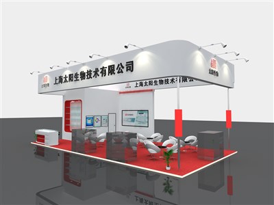 72平米展臺(tái)設(shè)計(jì)制作：四面開口/現(xiàn)代/木質(zhì)結(jié)構(gòu)/紅色，為能源展展商而作（免費(fèi)使用）