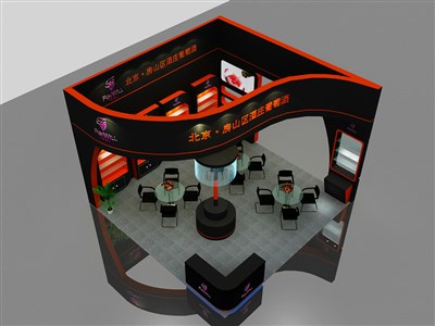 36平米展臺設(shè)計制作：三面開口/現(xiàn)代/木質(zhì)結(jié)構(gòu)/黑色，為糖酒展展商而作（免費使用）