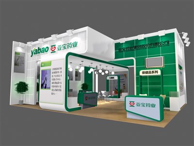 80平米展臺設(shè)計制作：三面開口/現(xiàn)代/木質(zhì)結(jié)構(gòu)/綠色，為綜合展展商而作（免費使用）