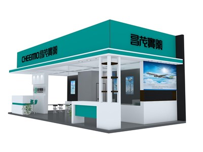32平米展臺設(shè)計制作：三面開口/現(xiàn)代/木質(zhì)結(jié)構(gòu)/綠色，為電子展展商而作（免費(fèi)使用）