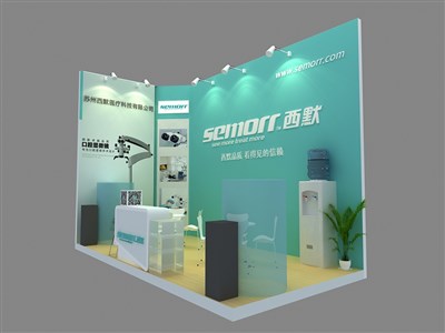 18平米展臺設計制作：二面開口/現(xiàn)代/木質結構/綠色，為醫(yī)藥展展商而作（免費使用）