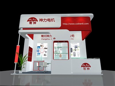 18平米展臺(tái)設(shè)計(jì)制作：三面開口/現(xiàn)代/木質(zhì)結(jié)構(gòu)/紅色，為機(jī)械展展商而作（免費(fèi)使用）