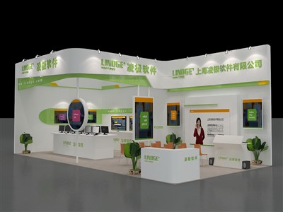 72平米展臺(tái)設(shè)計(jì)制作：二面開口/前衛(wèi)/木質(zhì)結(jié)構(gòu)/藍(lán)色，為電子展展商而作（免費(fèi)使用）