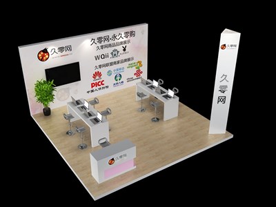 36平米展臺設(shè)計制作：三面開口/現(xiàn)代/木質(zhì)結(jié)構(gòu)/白色，為電子展展商而作（免費(fèi)使用）