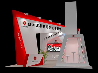 57平米展臺設(shè)計制作：四面開口/前衛(wèi)/木質(zhì)結(jié)構(gòu)/紅色，為工藝品展展商而作（免費使用）