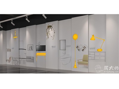5平米展臺設(shè)計制作：三面開口/現(xiàn)代/木質(zhì)結(jié)構(gòu)/白色，為家具展展商而作（免費使用）